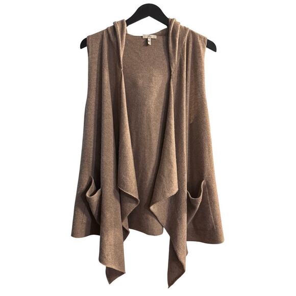 Joie Women’s Cleopatra Cashmere Open Sleeveless Hooded Cardigan Vest Beige Small - Picture 2 of 7